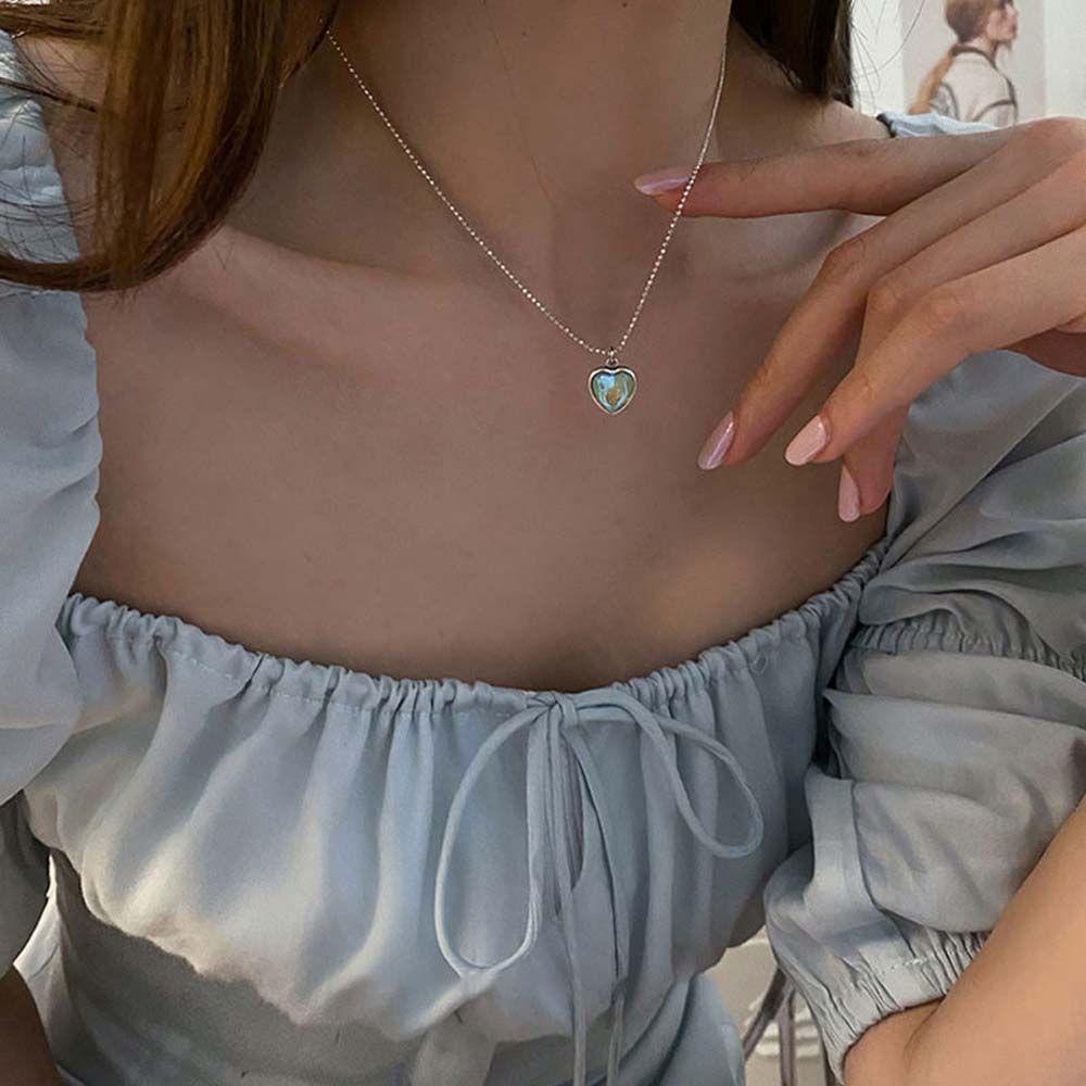 AROMA Vòng Cổ Choker Bằng Thép Titan Mặt Trái Tim Nhiều Màu Sắc Phong Cách Hàn Quốc Dành Cho Nữ