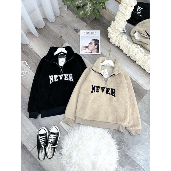 áo lông never cổ trụ kéo khoá/áo hoodie lông | BigBuy360 - bigbuy360.vn