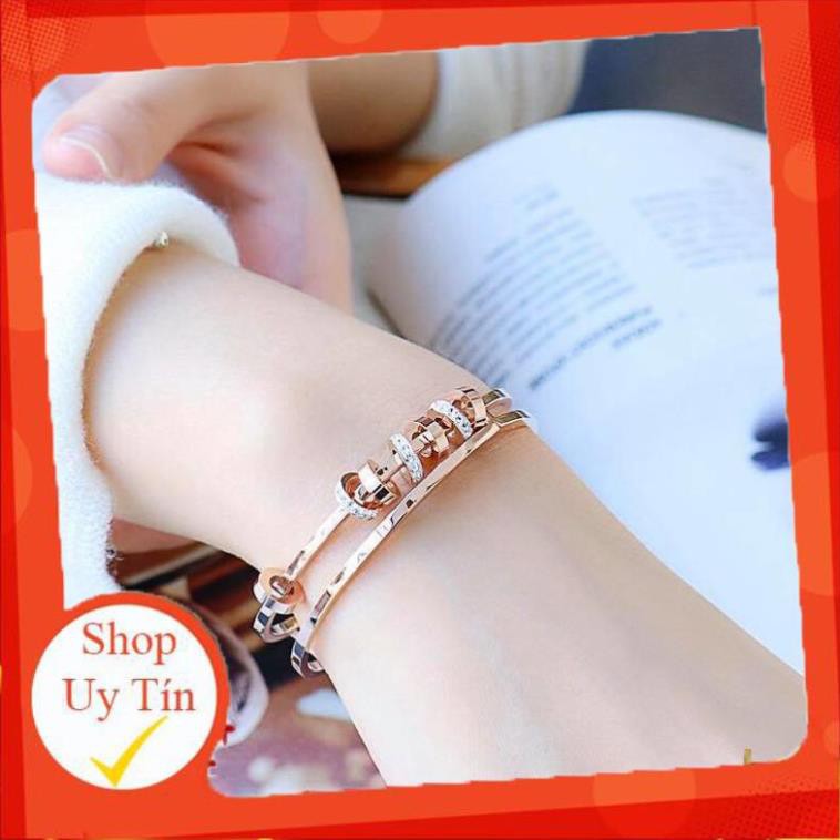 Vòng tay nữ cao cấp titan không han gỉ có bảo hành - vòng tay titan nữ 2 tầng charm