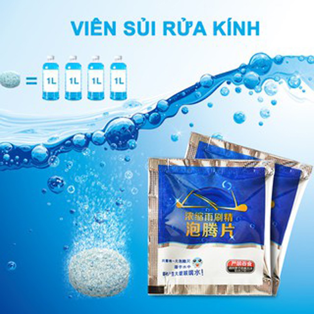 Viên sủi rửa kính xe ô tô lau chùi kính siêu sạch 1 viên pha 4 lít nước