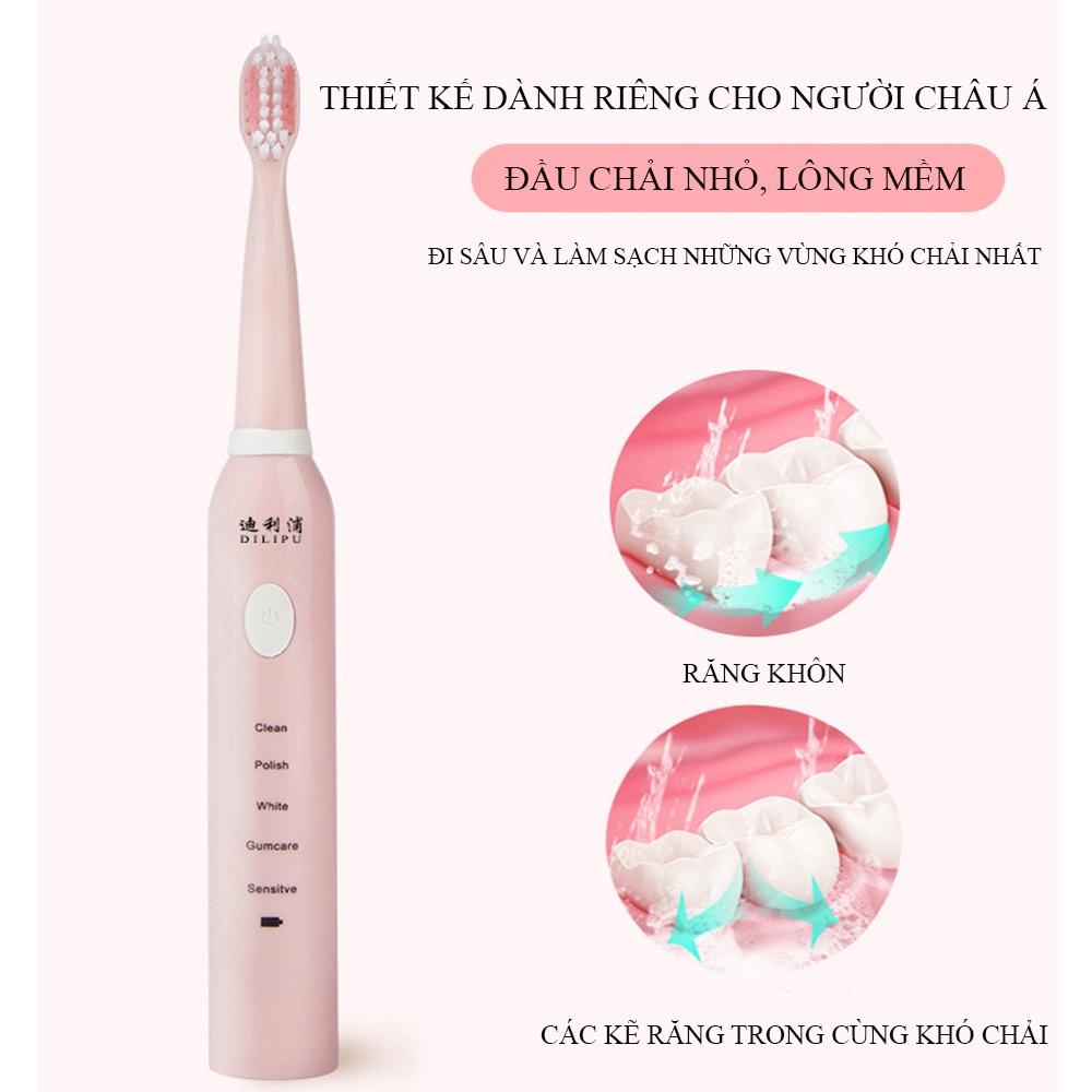 Bàn chải đánh răng điện sonic cao cấp ,5 chế độ làm sạch chăm sóc răng miệng rung siêu âm thế hệ mới .Bảo hành 12 tháng