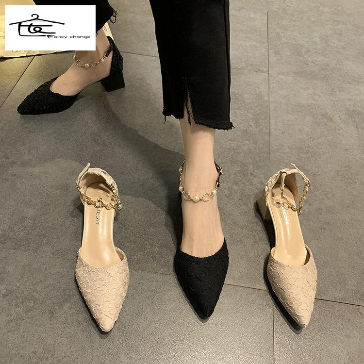 Bán Chạy ~ Giày Sandal Cao Gót Dày Dặn Thanh Lịch Bốn Mùa Có Khóa Cài