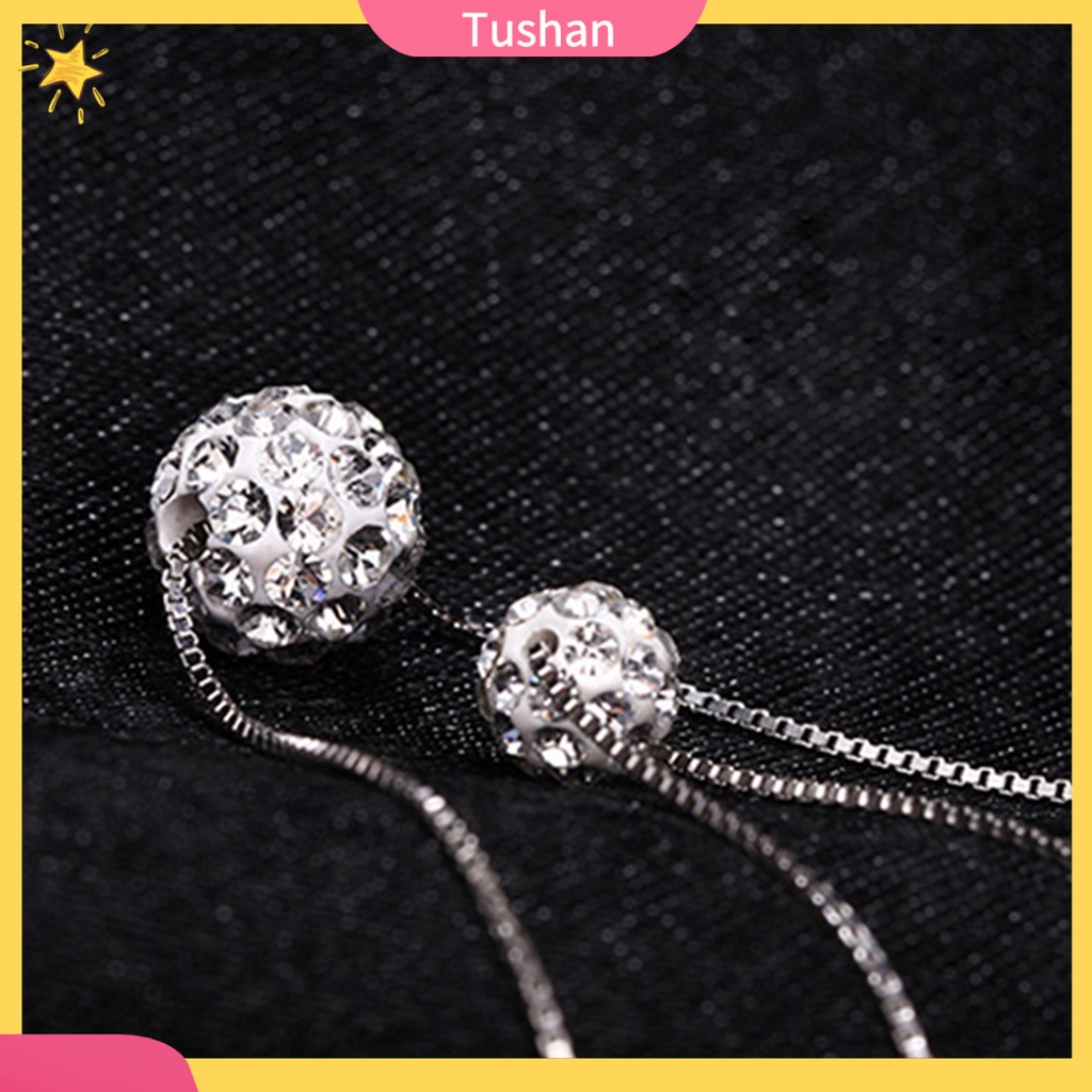 TUSH_Women's Simple Luxury Inlaid Rhinestone Bead Double-layer Chain Necklace Jewelry