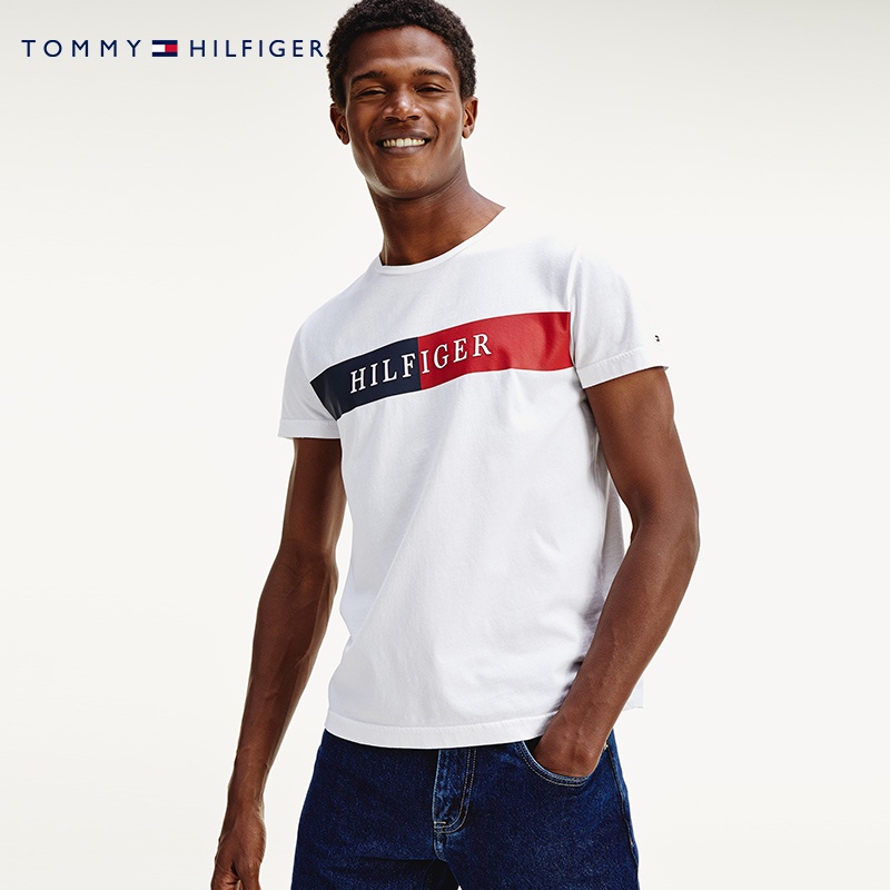 Áo Thun Cotton Tay Ngắn Cổ Tròn In Hình Lá Cờ Tommy Mw0mw13331 Cho Nam