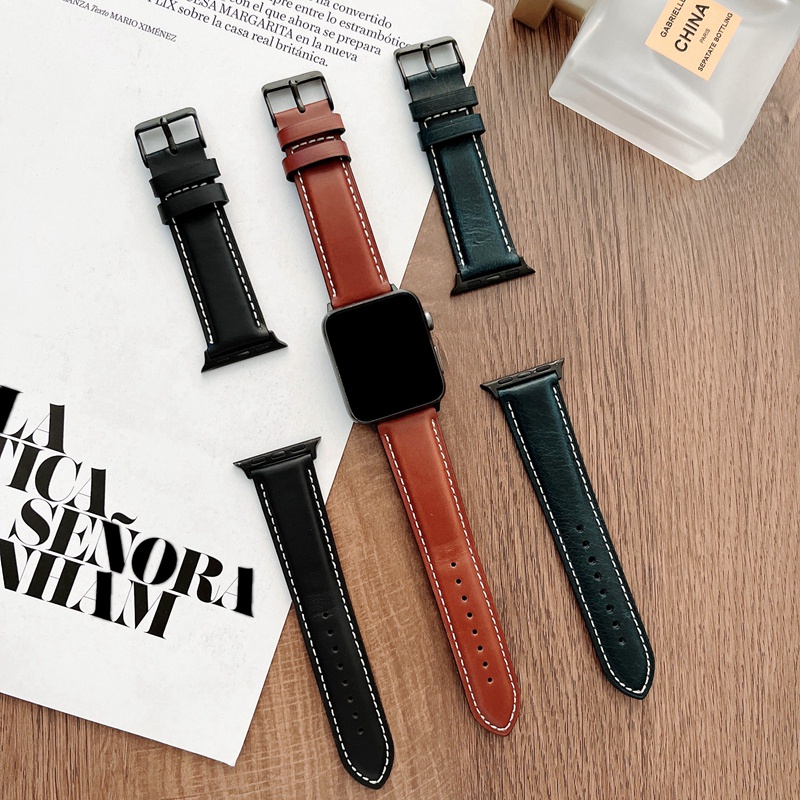 Dây Đeo Bằng Da Thật Cho iwatch series 7 6 5 4 SE 3 2 1 45mm 41mm 40mm 44mm 42mm 38mm