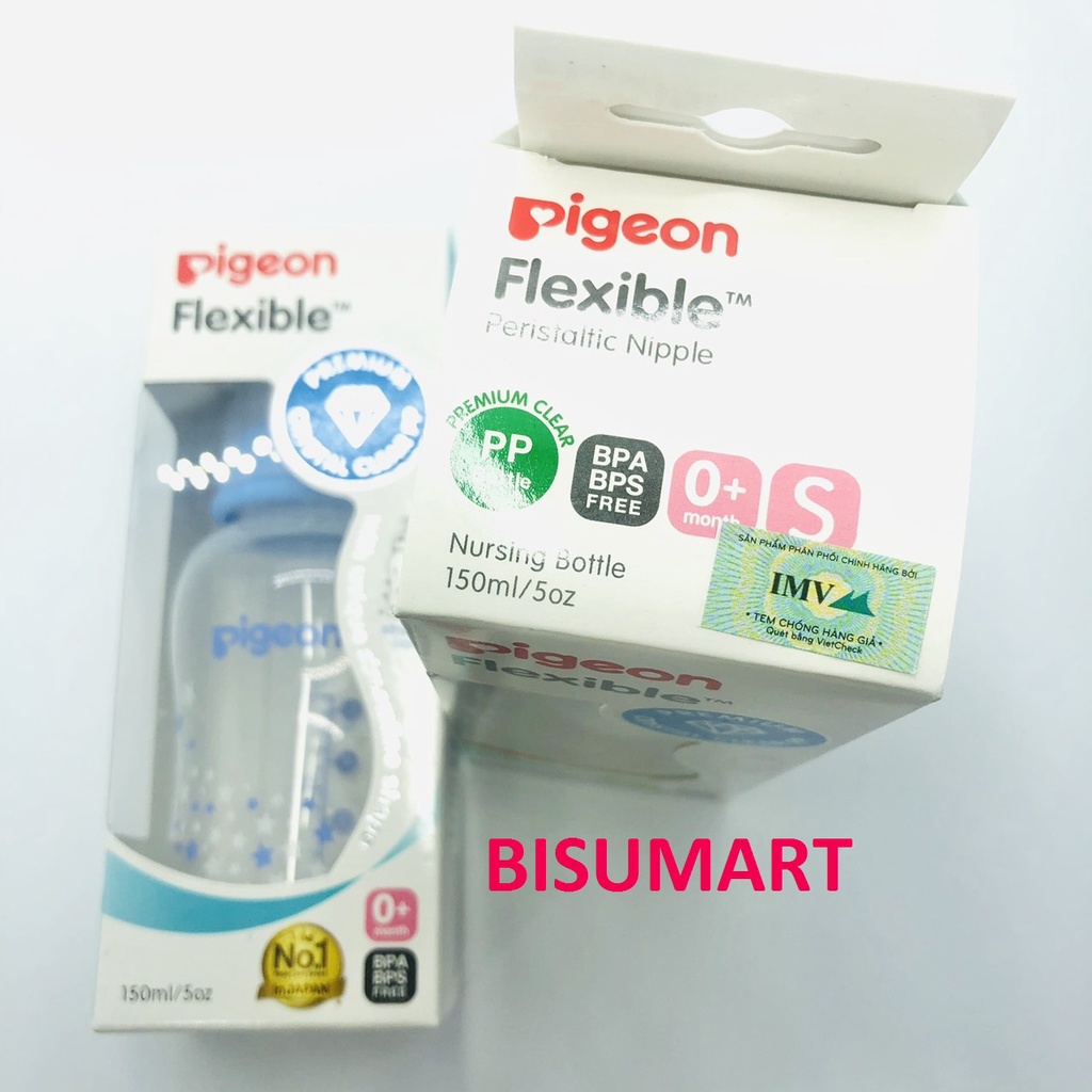 Bình sữa cổ hẹp PP Streamline hình ngôi sao hồng/xanh Pigeon 150ml (S)