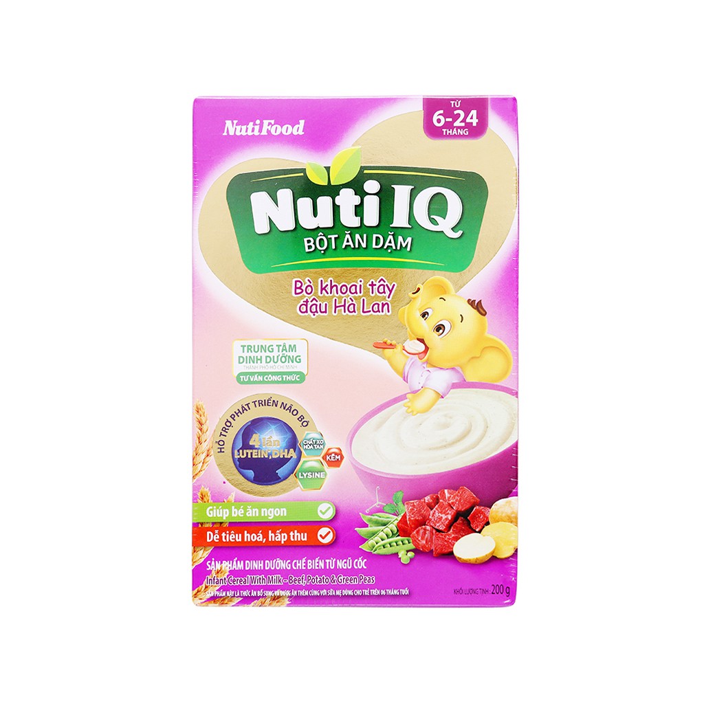 Bột ăn dặm NutiFood Nuti IQ bò khoai tây đậu hà lan hộp 200g/hộp