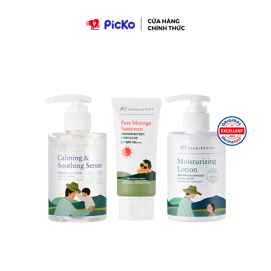 Set 3 sản phẩm chăm sóc da cho em bé FERMIER PAPA (Sữa dưỡng, Serum và Kem chống nắng)