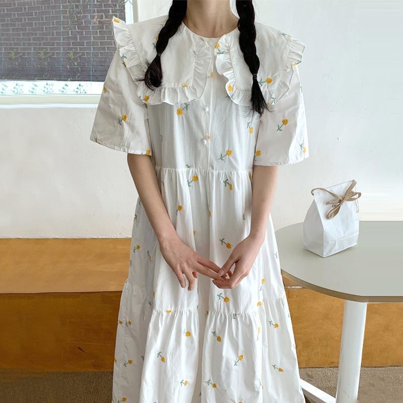 Đầm Xòe Chữ A In Hoa Phong Cách Nhật Bản Xinh Xắn Thời Trang Cho Nữ