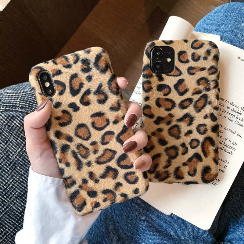 Case iPhone 12 11 Pro Max 6 6s Plus 7 8 Plus X XR Xs Max SE 2020 Leopard Fur Cloth Soft Casing Cover