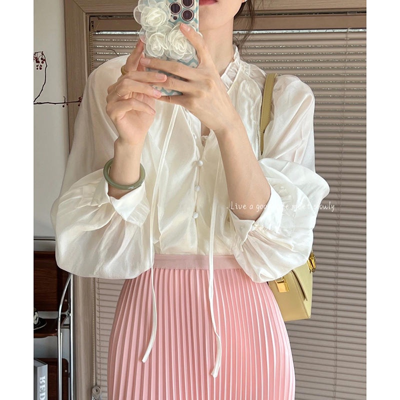 [Spot] Áo Sơ Mi Mỏng Tay Bồng Ngọt Ngào Thời Trang Hàn Quốc Sang Trọng