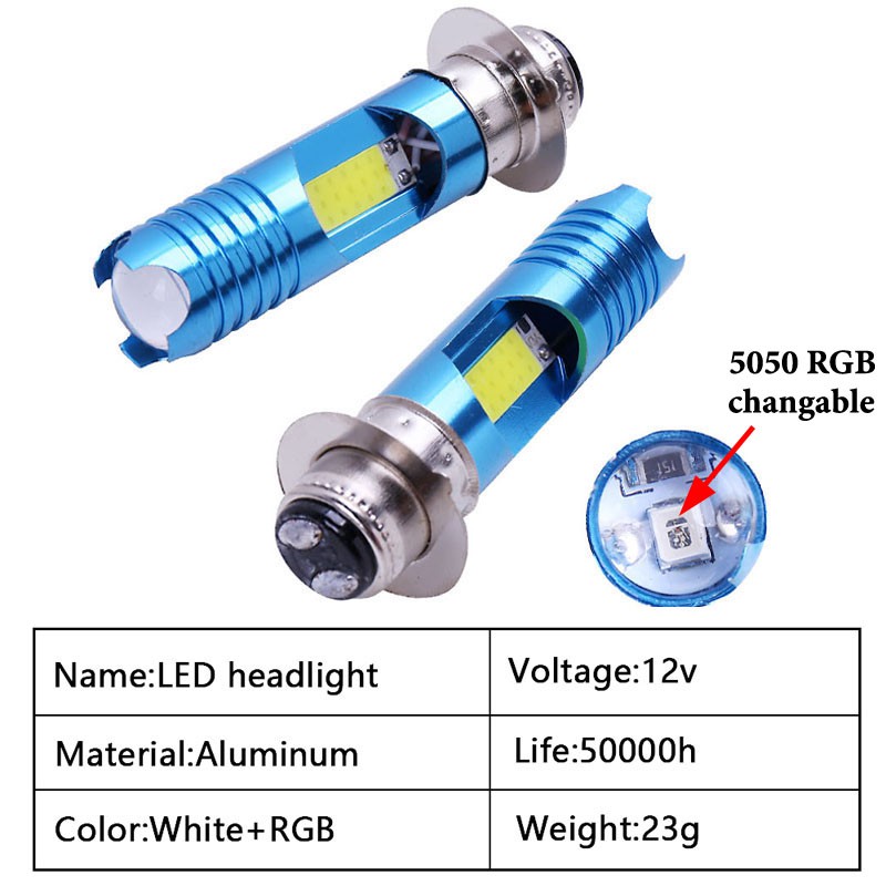 Đèn pha đa năng H4 BA20D P15D 8W trắng + RGB DC12v cho xe máy