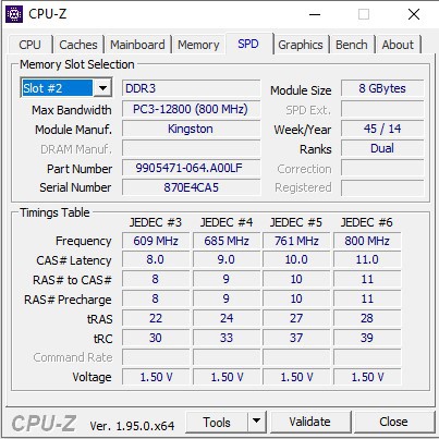 Ram PC Kingston 8GB DDR3 PC3-12800 bus 1600