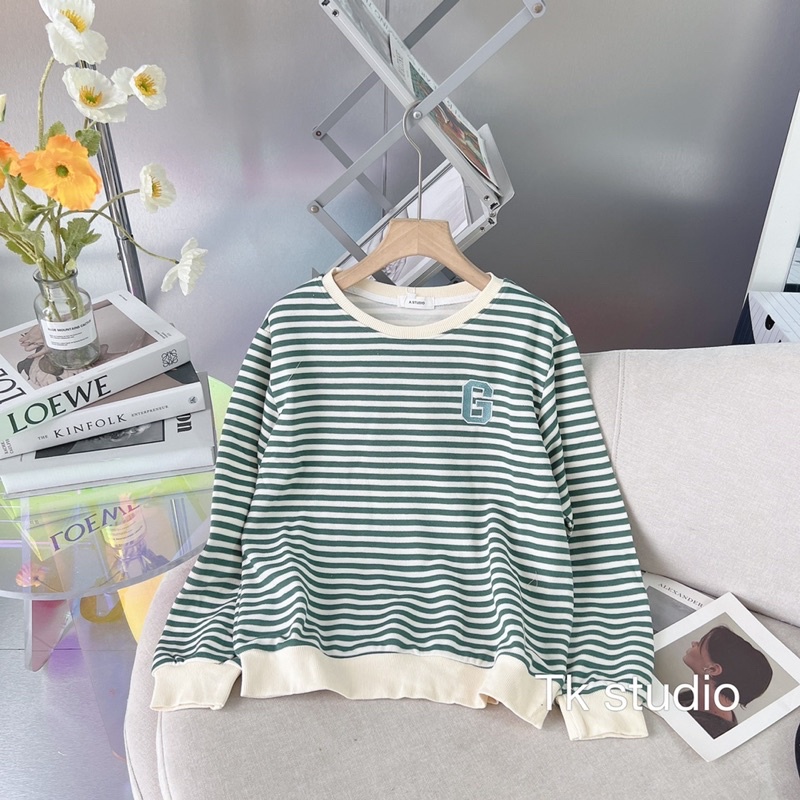 Áo pull kẻ ngang áo thun dài tay kẻ ngang form rộng