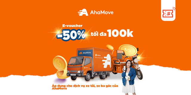 - Mã giảm 50%, tối đa 100k Dịch vụ xe tải, xe ba gác của AhaMove