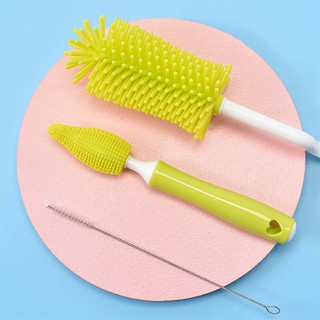 Cọ Rửa Bình Sữa Silicon Cao Cấp 3 Chi Tiết [Tay cầm xoay 360 độ]