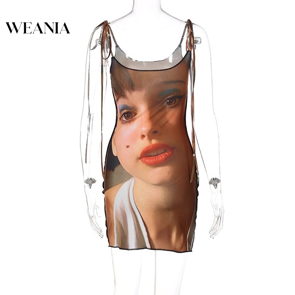 Đầm Mini Hai Dây Hở Lưng In Họa Tiết Thời Trang Mới D0402