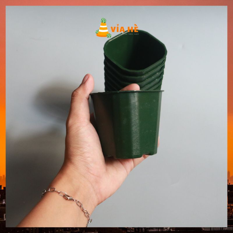 Chậu nhựa đen cứng mini vuông trồng sen đá xương rông size nhỏ 7x7
