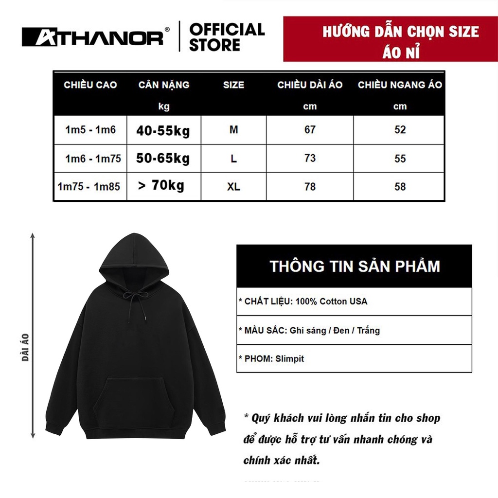 Áo hoodie local brand ATHANOR form rộng tay bồng chất nỉ bông 100% cotton premium mẫu noah-xray màu đen và xanh lá
