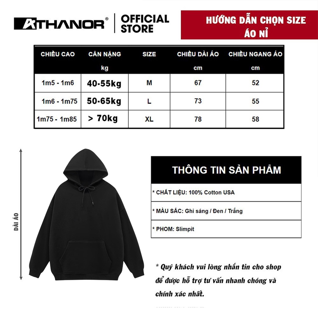 Áo hoodie ATHANOR chất nỉ bông 100%cotton premium form rộng tay bồng mẫu Pain màu đen và xanh lá