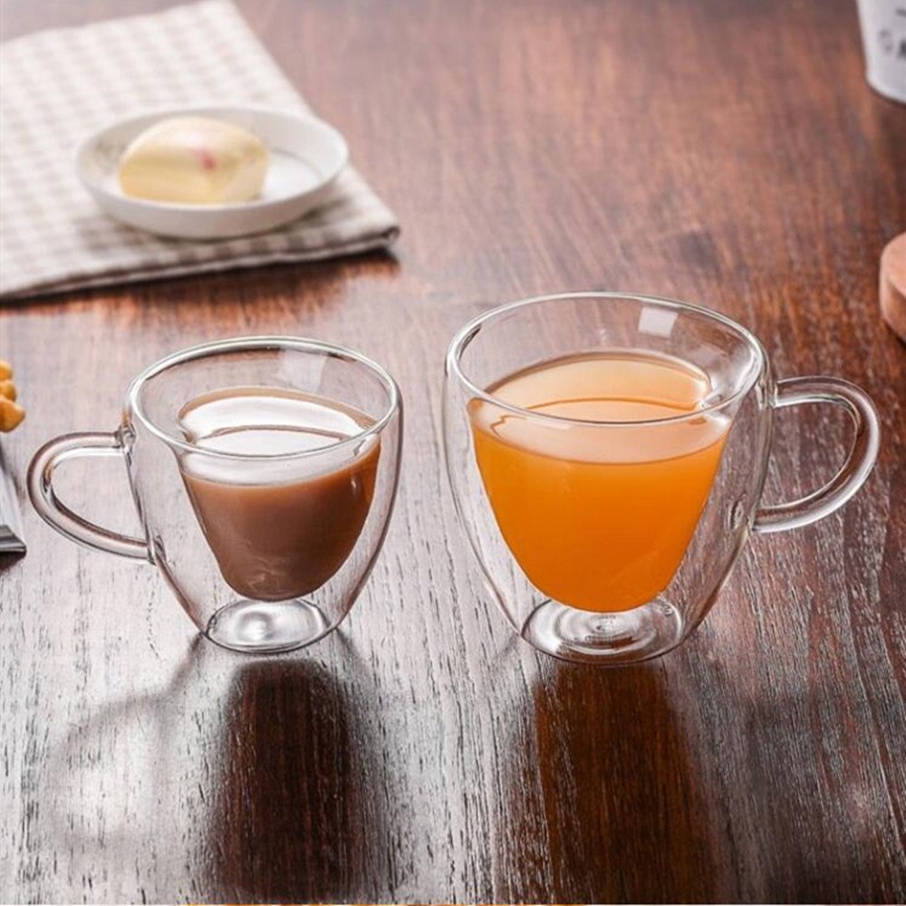 180 / 240ML Ly uống trà Ly trà hai lớp Tách trà chịu nhiệt Sáng tạo hình trái tim Nước ép thủy tinh kép Cốc cà phê sữa