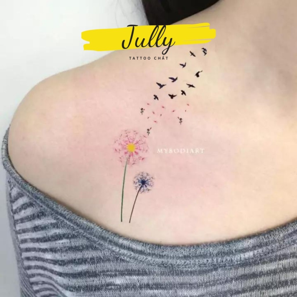 Hình xăm dán hoa bồ công anh JULLY tatoo chất, xăm mini tạm thời bền đẹp, miếng dán chống nước, kích thước 10,5x6cm