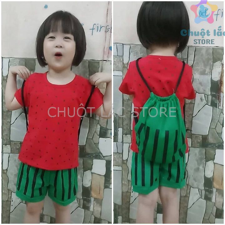 Bộ Quần Áo Bé Trai Bé Gái Chuột Lắc Store Thun Cotton 4 Chiều In Hoạt Hình Có Kèm Ba Lô Cho Bé Từ 7Kg Đến 20Kg