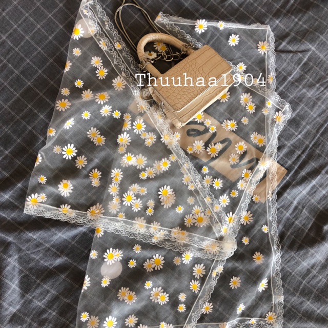 Khăn bandana ren hoa cúc trắng
