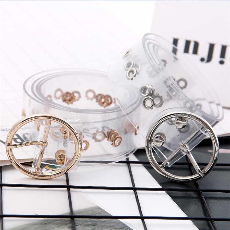 Korean White Transparent Belt Woman Fashion Versatile Belt Waistband Heart Round Square Buckle