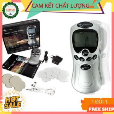 Máy massage xung điện 4 miếng dán vật lý trị liệu mát xa châm cứu bấm huyệt cầm tay lưng cổ vai gáy