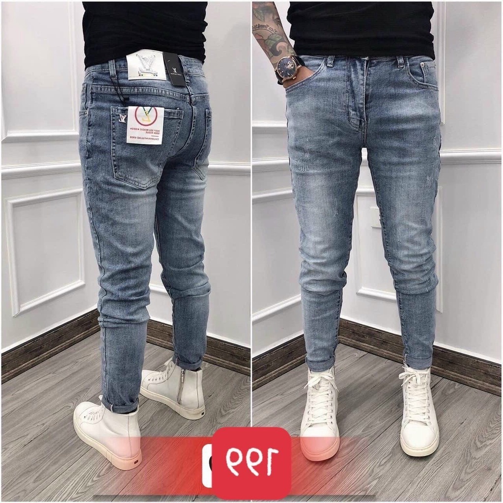 Quần jean nam xanh trơn cao cấp-chất bò co dãn 4 chiều-from chuẫn thời trang Lady-Hn Store88 q30