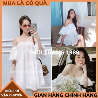 váy trễ vai tay bồng 🍀đầm nữ babydoll dáng xuông cực xinh, phong cách tiểu thư vintage,phong cách hàn quốc THỜITRANG1989