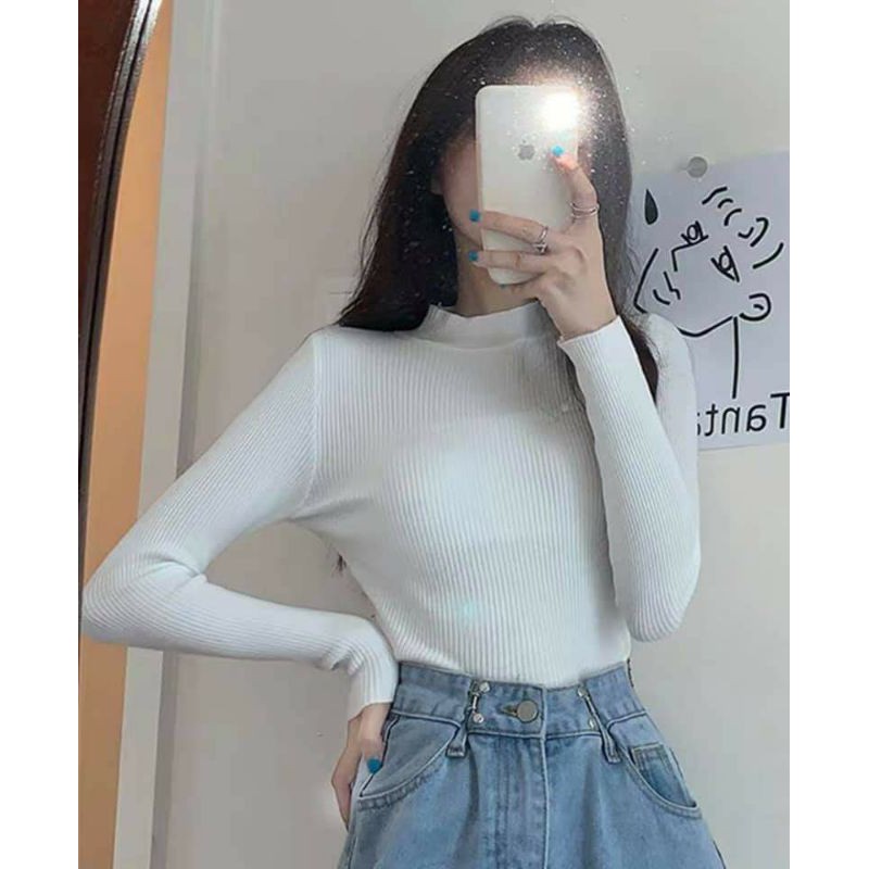 Áo len tăm cổ 3 phân BASIC dáng ôm ulzzang tay bo nhiều màu nữ HOT | BigBuy360 - bigbuy360.vn
