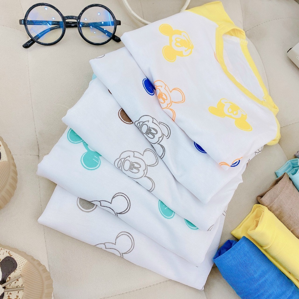Bộ dài tay thun lạnh minky mom thu đông cho bé trai bé gái áo trắng quần mau