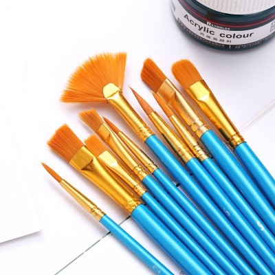 Bộ 10 Cọ Vẽ Màu Nước Chuyên Nghiệp - Set 10 Cọ Tô Vẽ Tranh Màu Acrylic, Sơn Dầu Chuyên Dụng [BỘ 10 CỌ XANH]