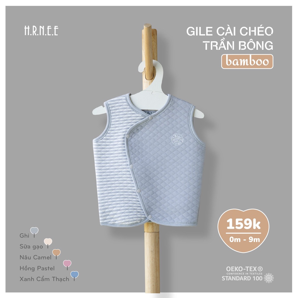 [Chính hãng]Áo gile trẻ em trần bông mềm mại cài chéo họa tiết gấu Hrnee