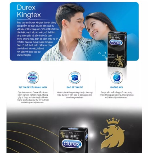 [SIÊU MỎNG – YÊU CHÂN THẬT]- Bao Cao Su Durex Kingtex (Hộp 12 cái)-Chính Hãng 100%