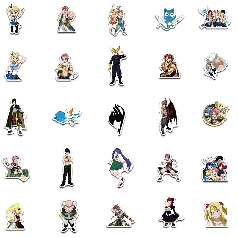 Bộ 50 miếng dán trang trí chống nước hình anime Fairy Tail