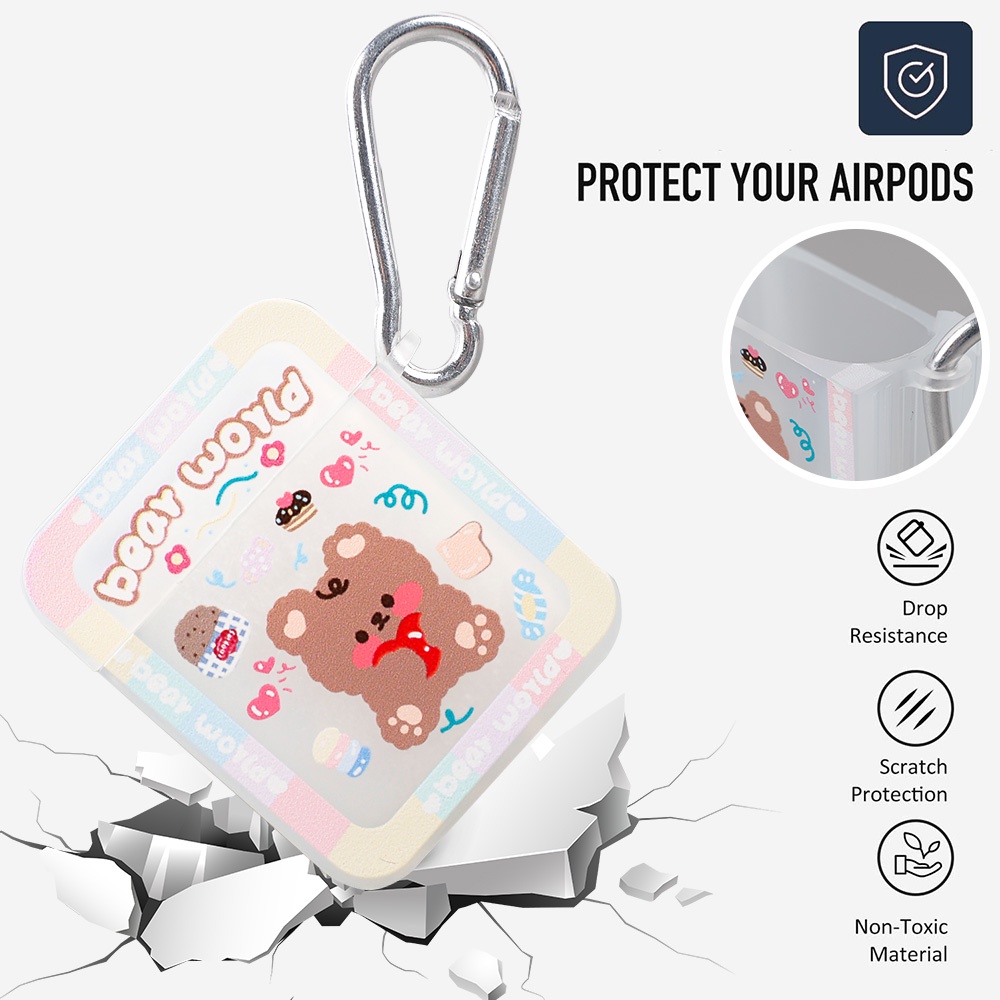 1 Vỏ Bảo Vệ Hộp Sạc Tai Nghe Không Dây Không Dây Bằng TPU Mềm Chống Sốc Chống Rơi In Hình Gấu Hoạt Hình Dễ Thương Có Móc
