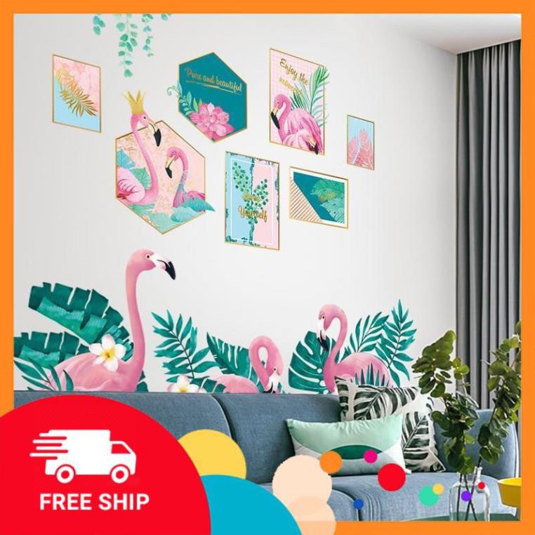 ⚡️𝗙𝗥𝗘𝗘𝗦𝗛𝗜𝗣⚡️ Decal dán tường Combo hạc hồng và khung ảnh
