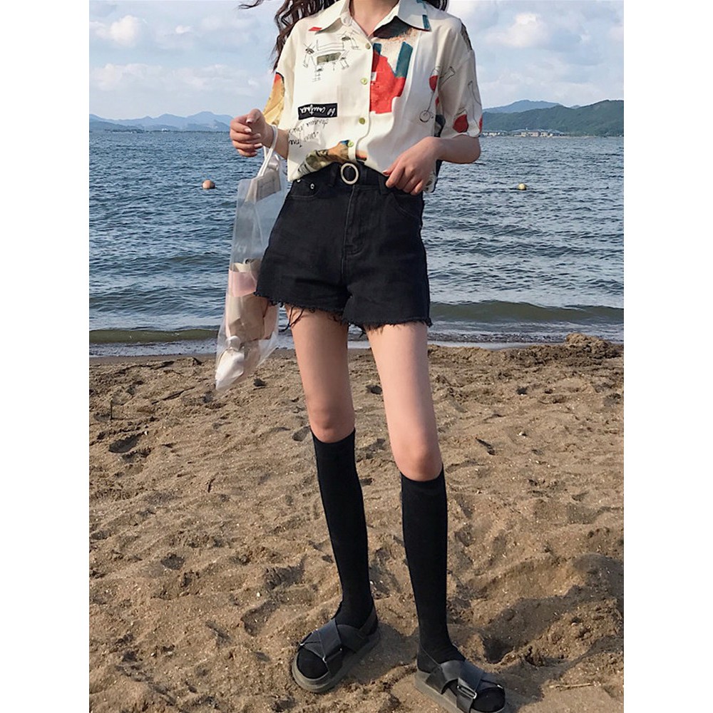 👚 Áo sơ mi nữ phong cách Hồng Kông ngắn tay phối họa tiết thời trang cá tính mẫu mới 2021 | BigBuy360 - bigbuy360.vn