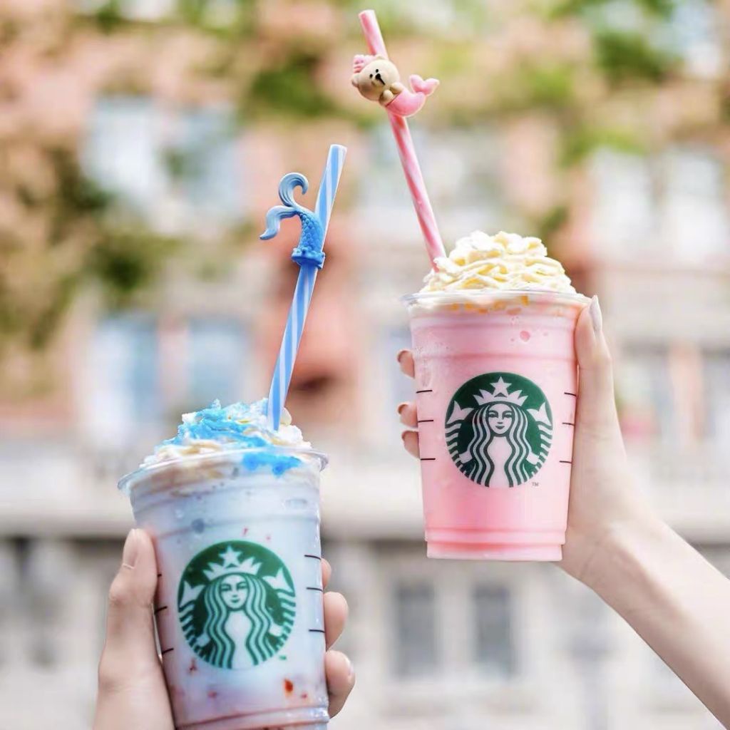 Bình Giữ Nhiệt Cao Cấp Starbucks Nàng Tiên Cá Có Ống Hút Cốc Đựng Bàn Chải Sáng Tạo Hoạt Hình Ống Hút Nắp Ống Hút Cắm
