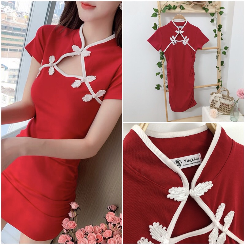 Sườn xám đầm cổ tàu body cách tân
