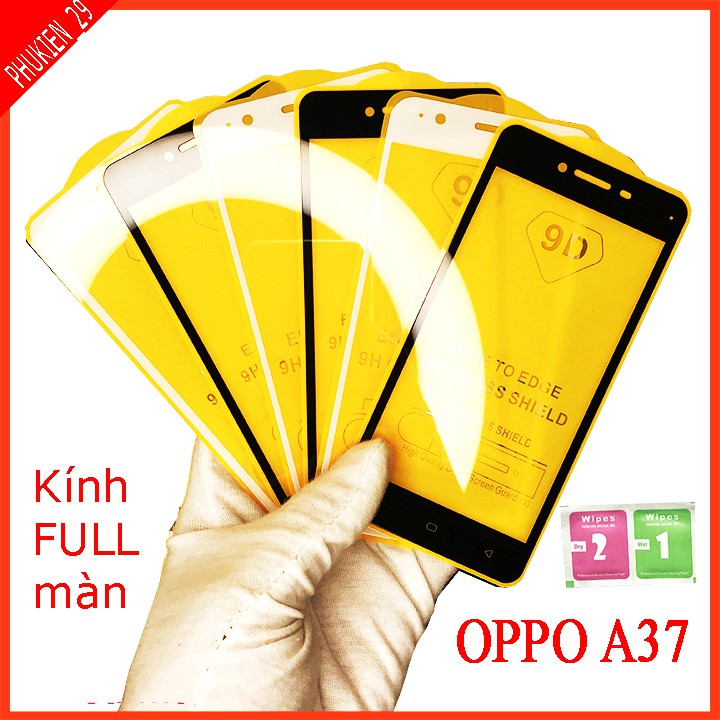 Kính cường lực Oppo A37  full màn hình, Ảnh thực shop tự chụp, tặng kèm bộ giấy lau kính  taiyoshop2