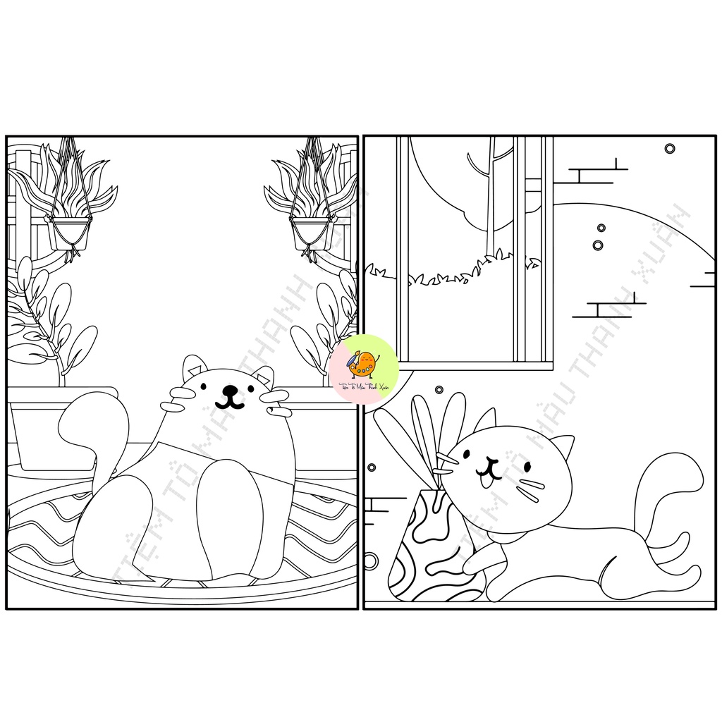 Set 30 Tờ Tranh Tô Màu Hình Mèo Dễ Thương Tô Màu Sáp, Màu Chì - Tiệm Tô Màu Thanh Xuân