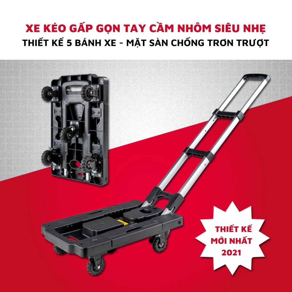 (Tặng dây) Xe đẩy hàng, kéo hàng đa năng 5 bánh gấp gọn tải trọng 125kg, xe chở hành lí gấp gọn