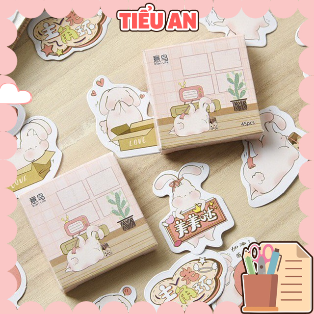 Bộ sticker/ Hình dán Hình Thỏ Hồng (45 Hình)