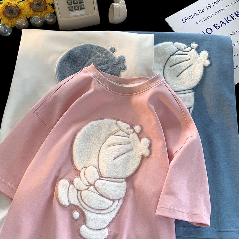 Jiashucheng Áo Thun Nữ Ngắn Tay In Hình Mèo Tinkerbell Thời Trang