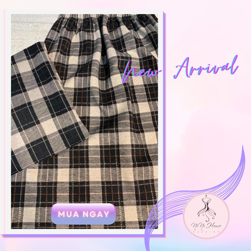 Chân váy dài dạ kẻ caro cạp chun phong cách Hàn Quốc, Chân váy dạ kẻ caro dáng dài Ulzzang 2 màu đen nâu xẻ vạt sau | BigBuy360 - bigbuy360.vn