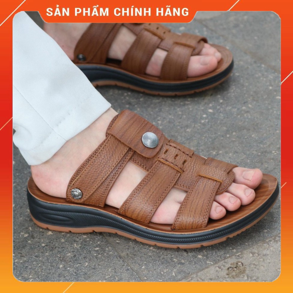 Dép sandal nam trung niên 💝 HT.NEO 💝 da bò xịn kết hợp đế kếp cao 3,5cm cực đẹp khâu may chân quai công nghệ 2021.